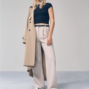 Abercrombie and Fitch Sloane Tailored Beige Wide-Leg Women's Pants